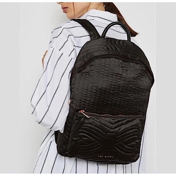 Ted Baker Handbags - Ted Baker Backpack Black Akija Satin Quilted Bow Large School Travel Bag
